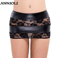 ANNJOLI женская сексуальная юбка с низкой талией из искусственной кожи и кружева в полоску полупрозрачная мини-юбка вечерние эротическая ночная рубашка Clubwe