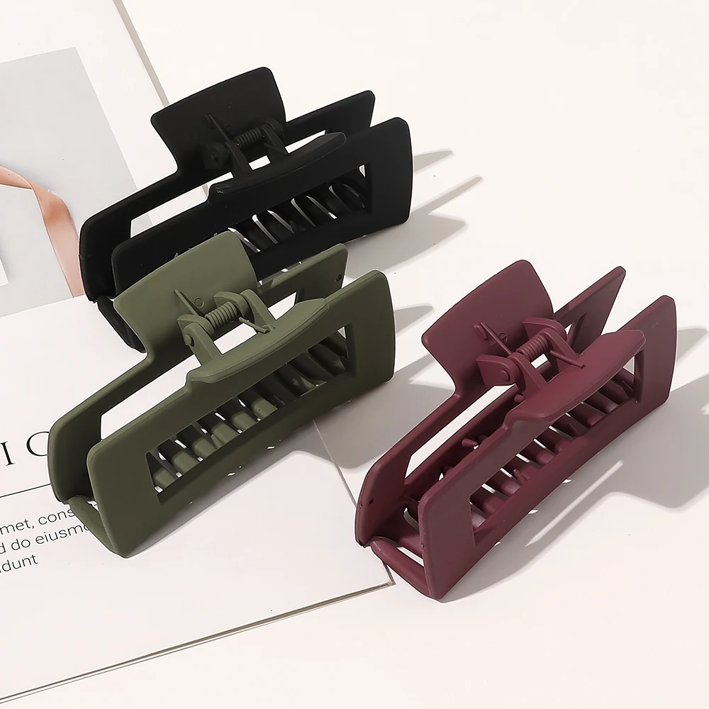 Simple Square Geometric Frosted Hair Claws Clamps Acetate Hairpins Women Hollow Out Ponytail Clips Makeup Styling Tools Headwear cute headbands for women