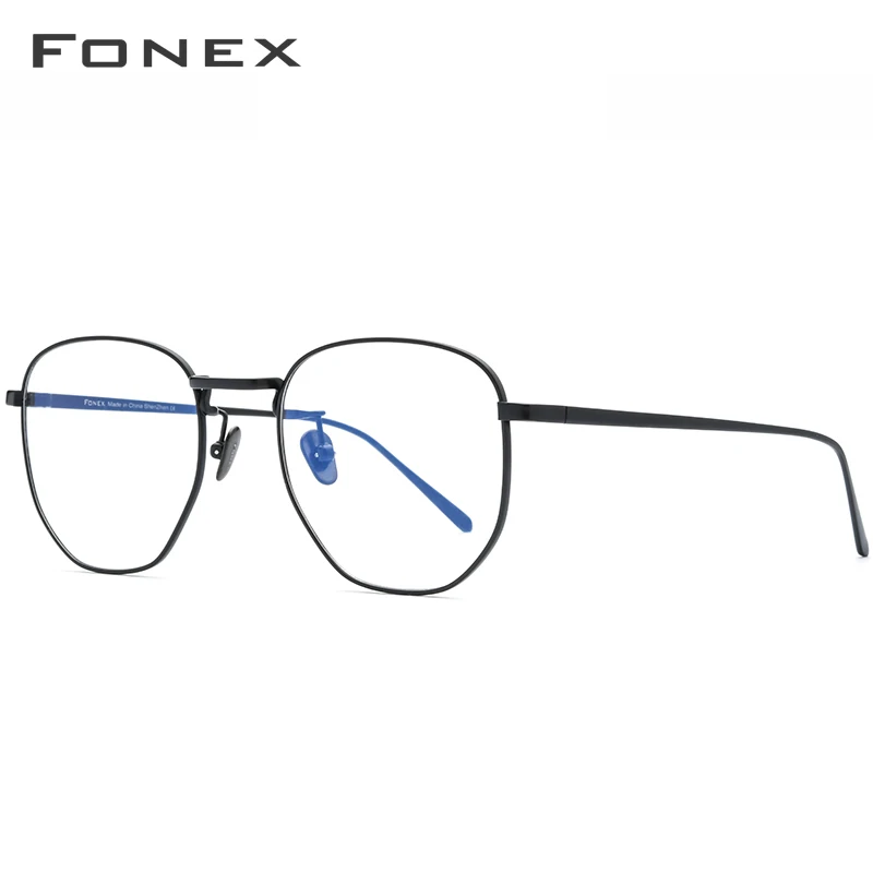 FONEX Pure Titanium Glasses Frame Men Myopia Optical Prescription Oversize Eyeglasses Frame Women New Gold Polygon Eyewear 8518 - Цвет оправы: Черный