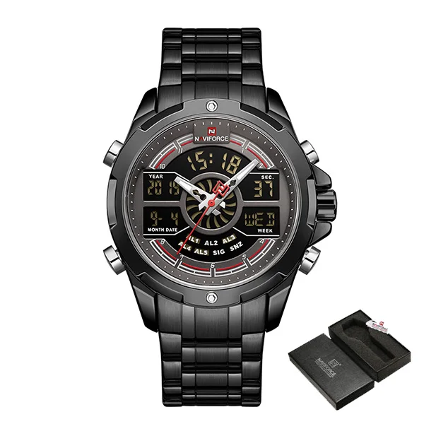 BlackWithBox NAVIFORCE часы мужские цифровые часы с двойным дисплеем новые роскошные брендовые водонепроницаемые кварцевые наручные часы для мужчин Relogio Masculino - Цвет: BlackWithBox