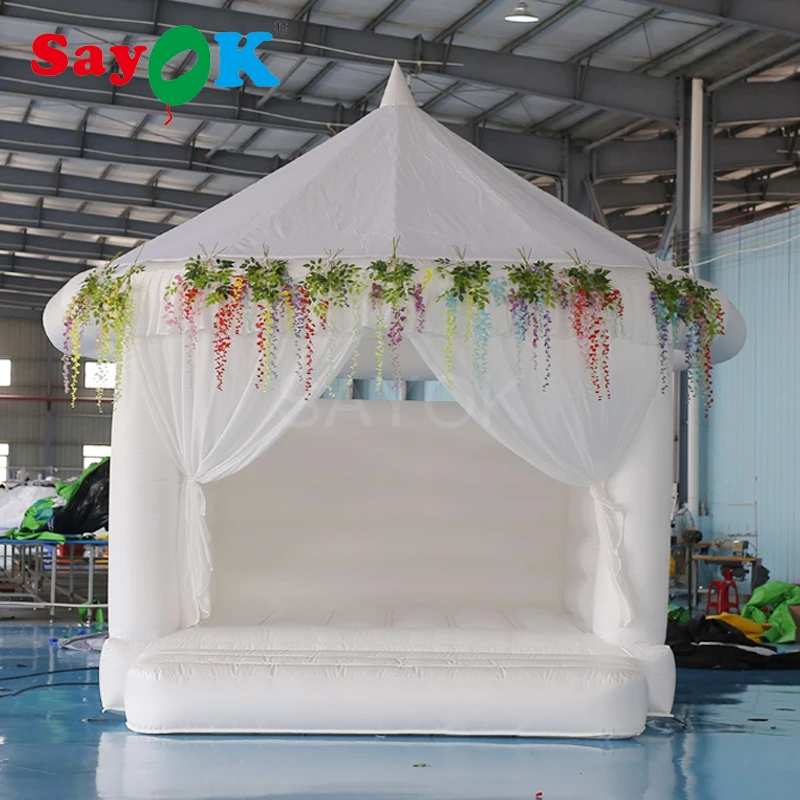 

5x5x4.7m PVC Inflatable Castle Wedding Bouncer House White Inflatable Bouncy Jumper with Air Blower