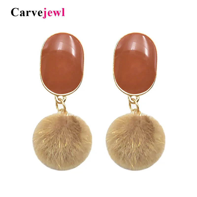 Carvejewl меховой шарик помпон длинные висячие серьги для женщин ювелирные изделия