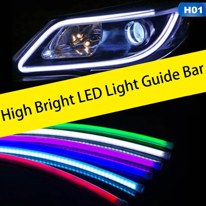 2PCS 85cm DIY White Amber Flexible DRL Strips Turn Signal Tube Angel Eye Switchback LED Daytime Running Head Headlight Light | Автомобили