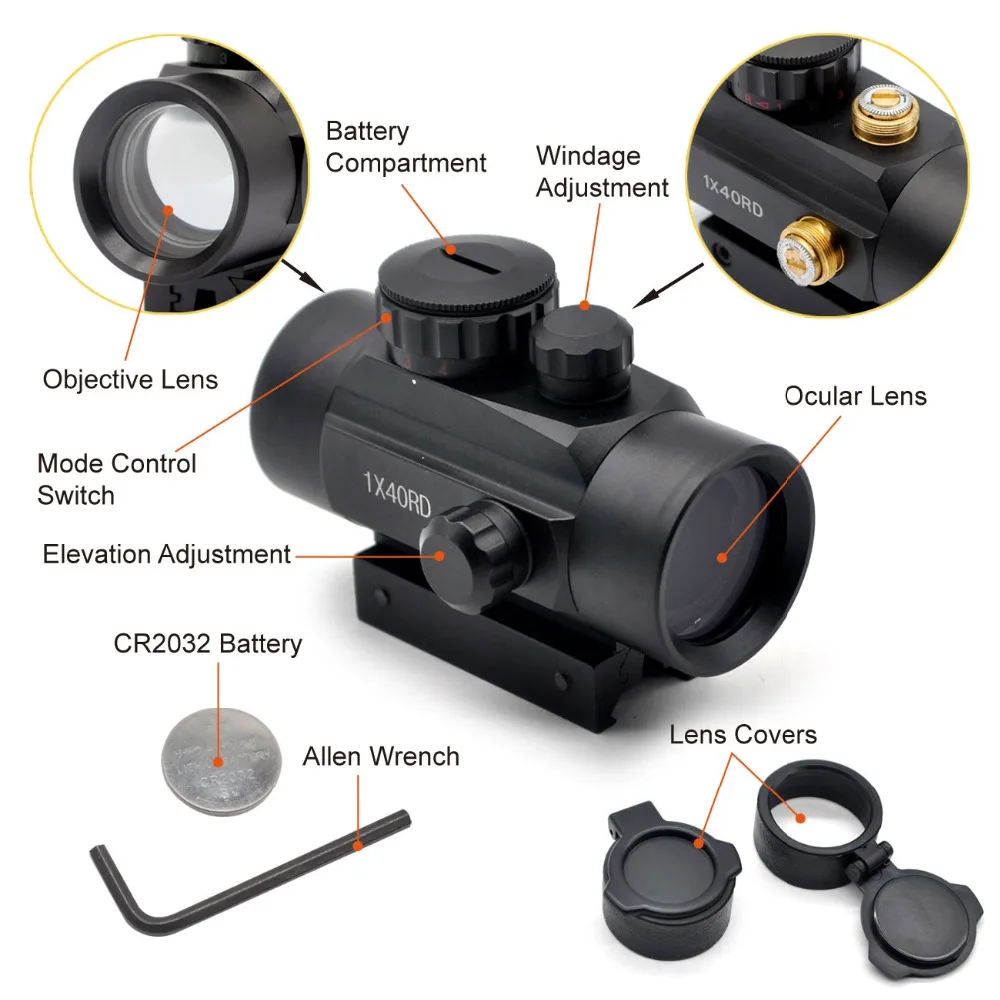 1x40 RD Green Red Dot Sight Scope Hunting Optics Fit 11/20mm