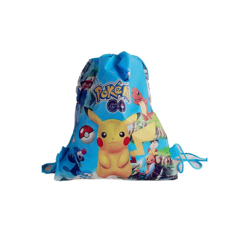 6/12pcs Pokemon Drawstring Pocket Storage Bag Plush Toy Anime Figure Pikachu cute casual Model Boys girls Kids Party Gift