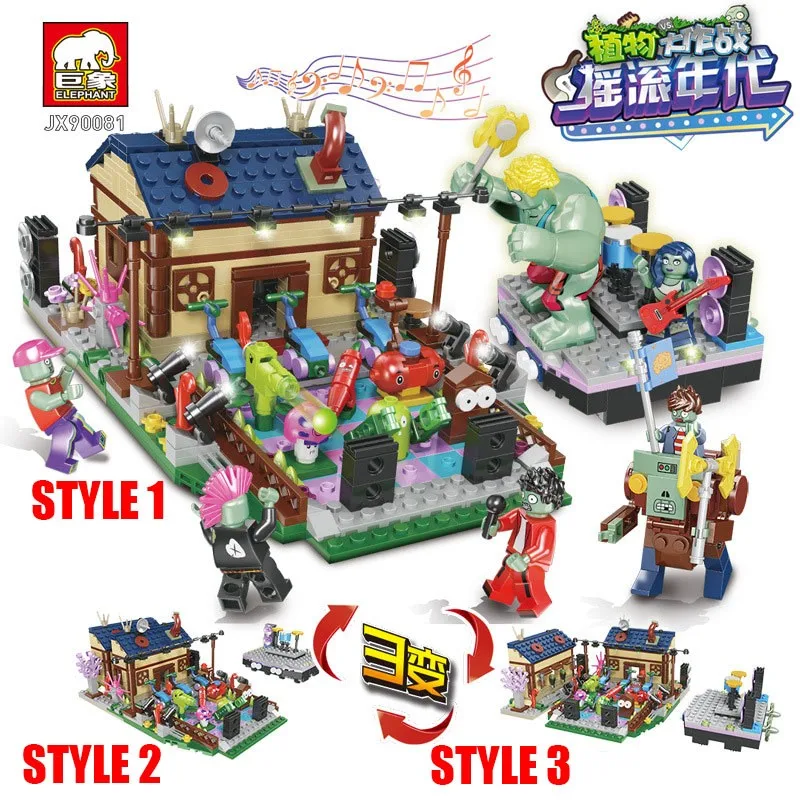 

3 Style Plants Vs Zombies Blocks Creator Tree House Building Crazy Backyard Zombie Attack Set Model Brick Toys For Children