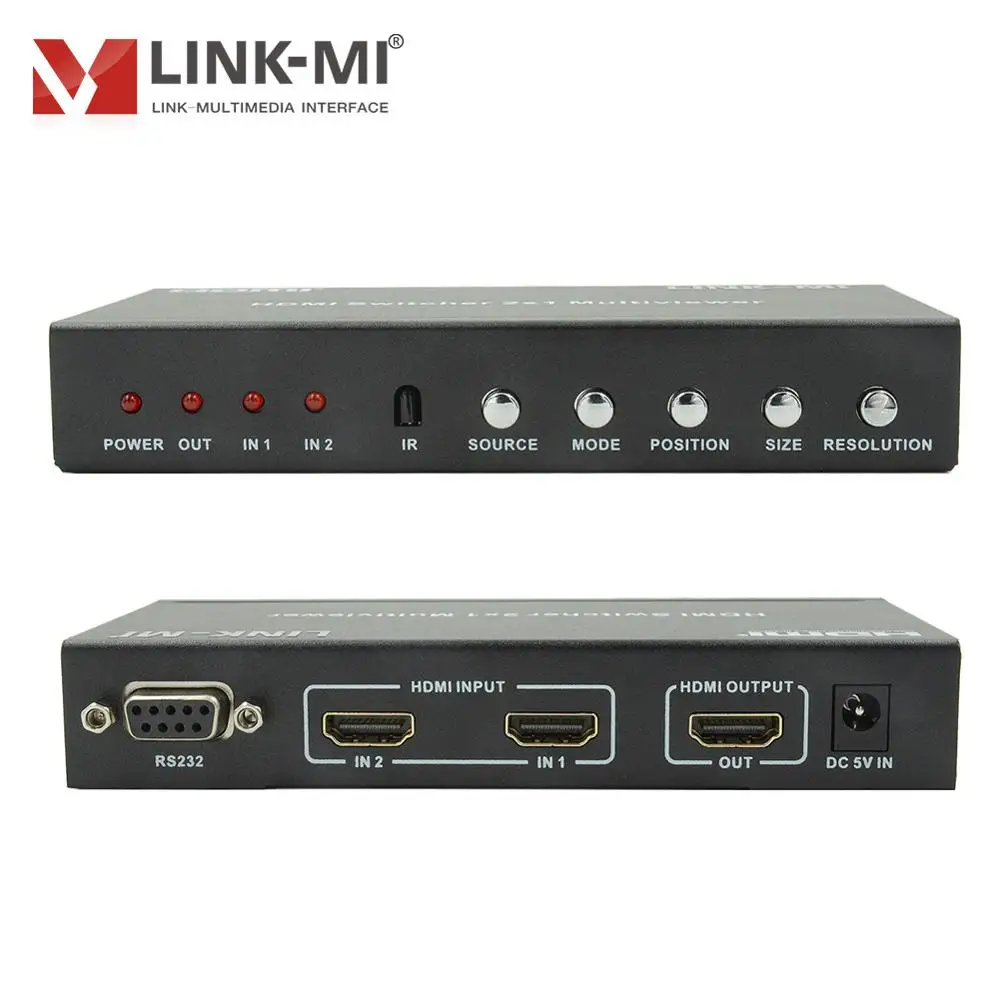LINK MI S21R 2x1 мультипросмотр с PIP IR RS232 высокопроизводительный HDMI коммутатор HD