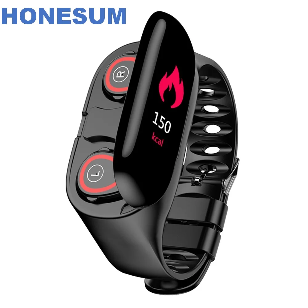 Honesum Smart Watch With Bluetooth Earphones V 5.0 Earphone Wireless Heart Rate Monitor Stereo Earbud Headset For Sport Running