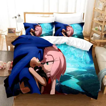 

3D Anime Sonic Bedding Set Cartoon Duvet Cover Set for Kids Gifts Boy Bedroom Bed Linens Queen King Size Quilt Cover Sets