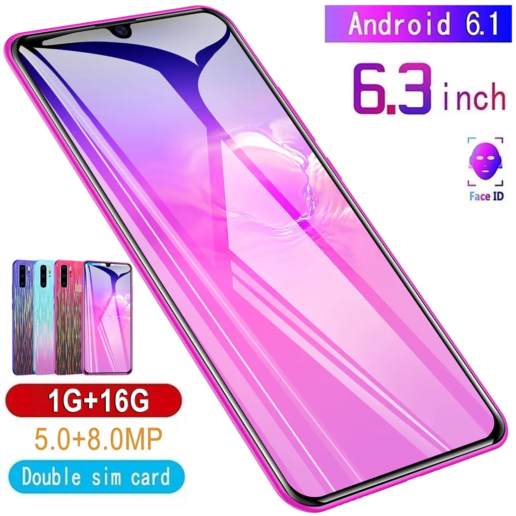 6,3 дюймовый мобильный телефон четыре камеры четырехъядерный 1+ 16G 3g Android смартфон большой аккумулятор смартфон распознавание лица HD+ ЖК-экран