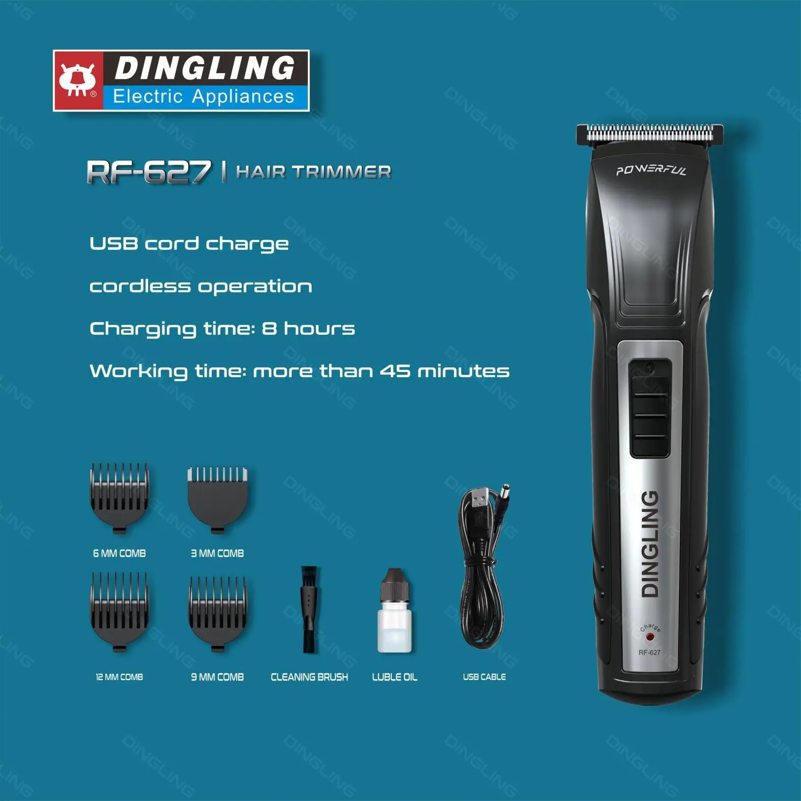 DinglingRF627UsbClipperBladeKidHairAndBeardTrimmerElectric