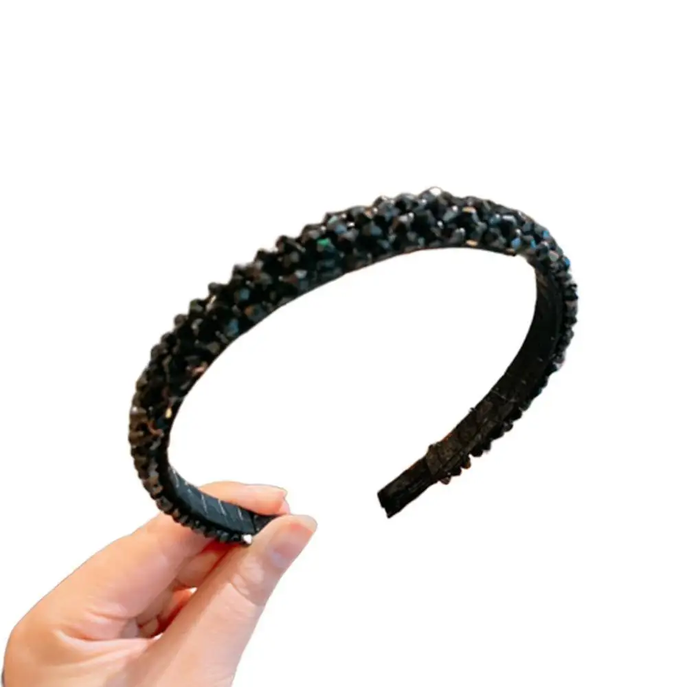 black headband Модные блестящие Кристальные повязки для волос с бусинами, обруч для волос, Новая Бриллиантовая повязка для волос для женщин, стразы, повязки для волос, аксессуары для волос - Цвет: black headband