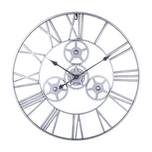 24 дюйма 60 см сварочное железо полые шестерни немой настенные часы римские цифры бесшумные настенные часы подвесные часы декор-ретро серебро