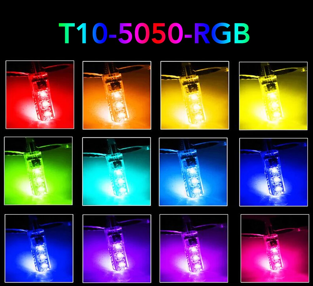 Цветная (RGB) T10 W5W Led с разноцветным режим автомобильный светильник лампы для peugeot 206