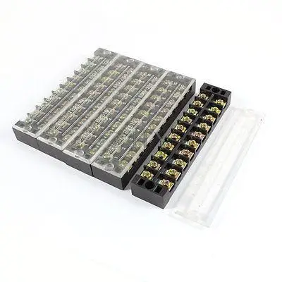 

5 Pcs 600V 25A 10 Positions 10P Dual Rows Covered Barrier Screw Terminal Block