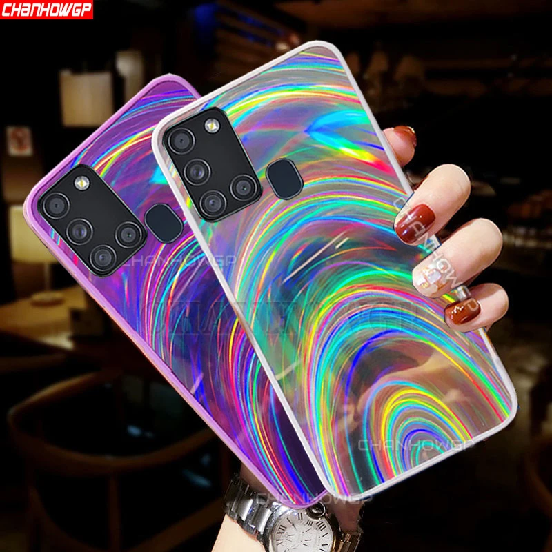 Чехол для Samsung A21S 3D радужные зеркальные мягкие чехлы телефонов Galaxy A 21 S A21 6 5 дюйма