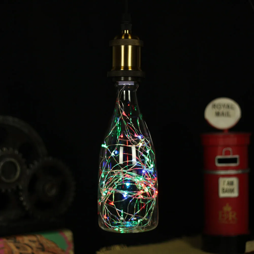 Wine Bottle Copper Lamp RGB Color Flash LED Antique Lamp Drift Bottles Color Stars Edison Bulb