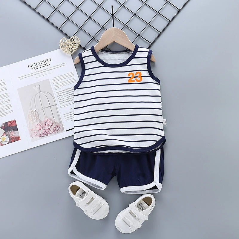 Toddler Boy Summer Clothes Short Sleeve Set Striped Tracksuits Sport