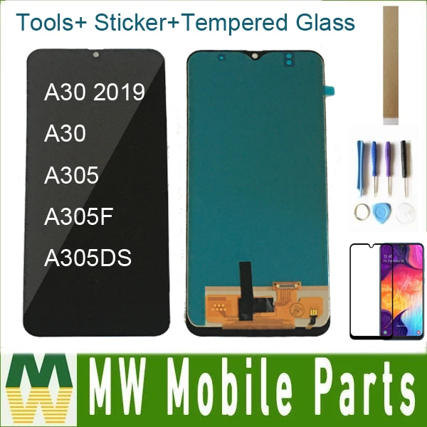 С закаленным стеклом для Incell Samsung Galaxy A30 2019 A305 A305F A305DS ЖК дисплей сенсорный экран с