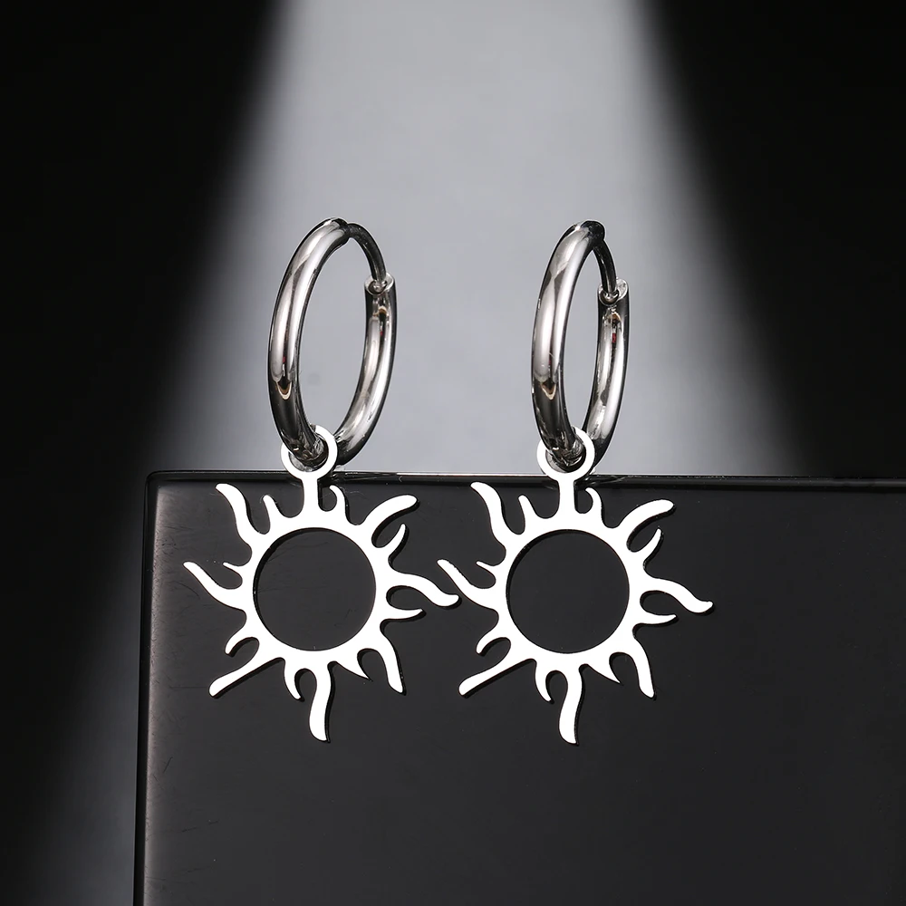 Stainless Steel Earrings New Sun Totem Plated Hoops Trend Charm Earrings - Image 4