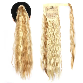 

Aiyee 22inches Corn Wavy Long Ponytail Hairpiece Extension Synthetic Wrap on Clip Hair Extensions Brown Black Hair Pony Tails