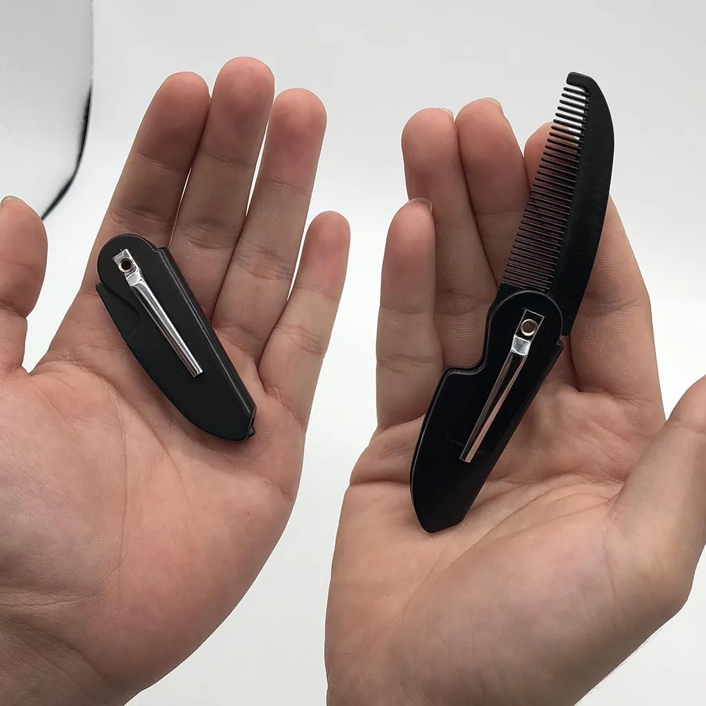 Professional Handmade Portable Plastic Foldable Mustache Beard Comb Styling Tools for Pockets Wallet Anti-static Black