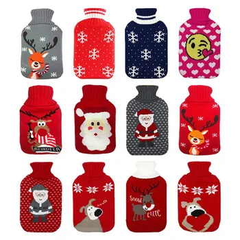

1L Hot Water Bag Bottle Cartoon Knitted Cover Large Size Cloth Cover Christmas Deer Snowman Patterns Hot Water Container