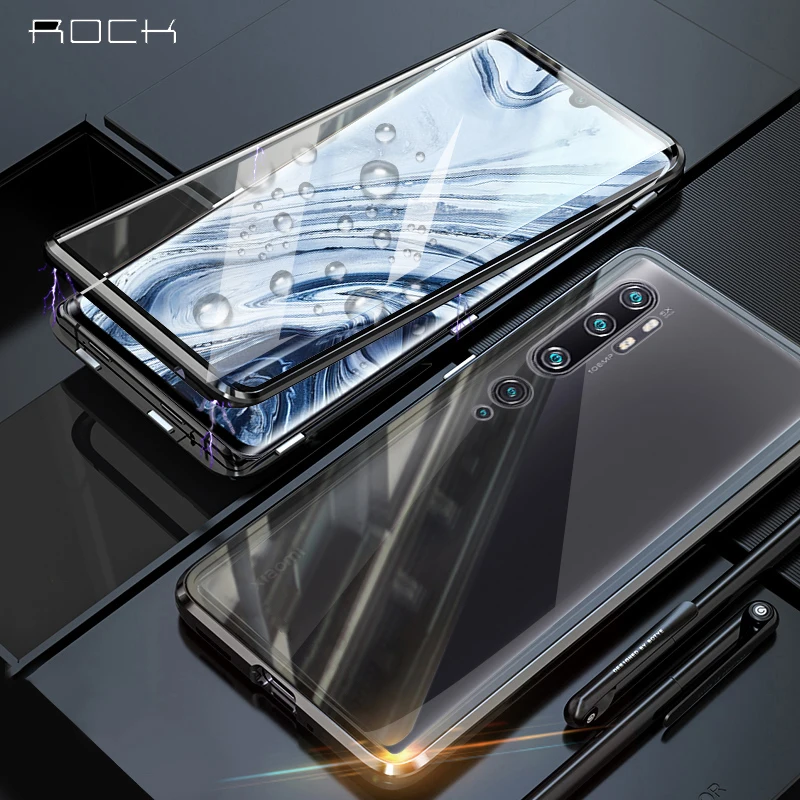Магнитный чехол ROCK для Xiaomi Note 10 9T Pro металлический корпус с двойным закаленным