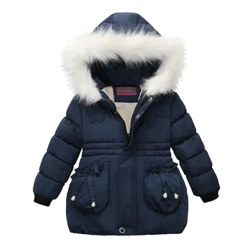 

Girls Cotton Padded Thickened Mid-length 1-3 Years Old Solid Color Cotton Coat Child Padded Jacket Cotton Clothing Hooded Jacket