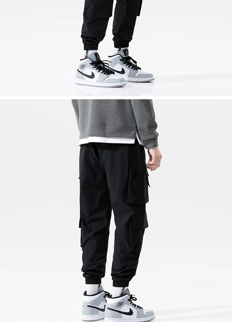 Homens multi-bolso streetwear casual sweatpants calça hip