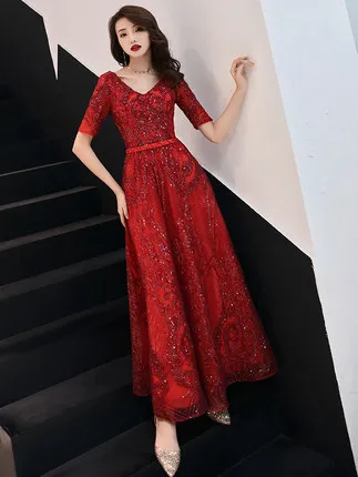 

Red Dress for Toast Bride Winter 2019 Marriage New Style Nobility Elegant Long Skirts Annual General Meeting Banquet Evening Dre