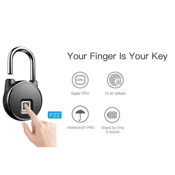 

P22 Mini Unlock Rechargeable Smart Lock Keyless Fingerprint Lock Anti-Theft Security Padlock Door Luggage Lock