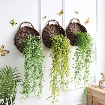 

Artificial Fake Silk Flower Green Plant Vines Wall Hanging Fake Leaves Plant For Home Garden Decoration Simulation Orchid Rattan
