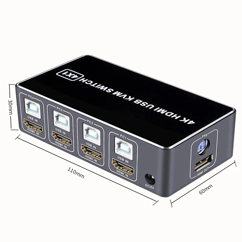 4 portu KVM slēdzis 4K USB KVM slēdzis 4 iekšā 1 izeja Karsts USB pelei, tastatūrai, Win7, Win10, MAC, PlayStation 2_voghion.com