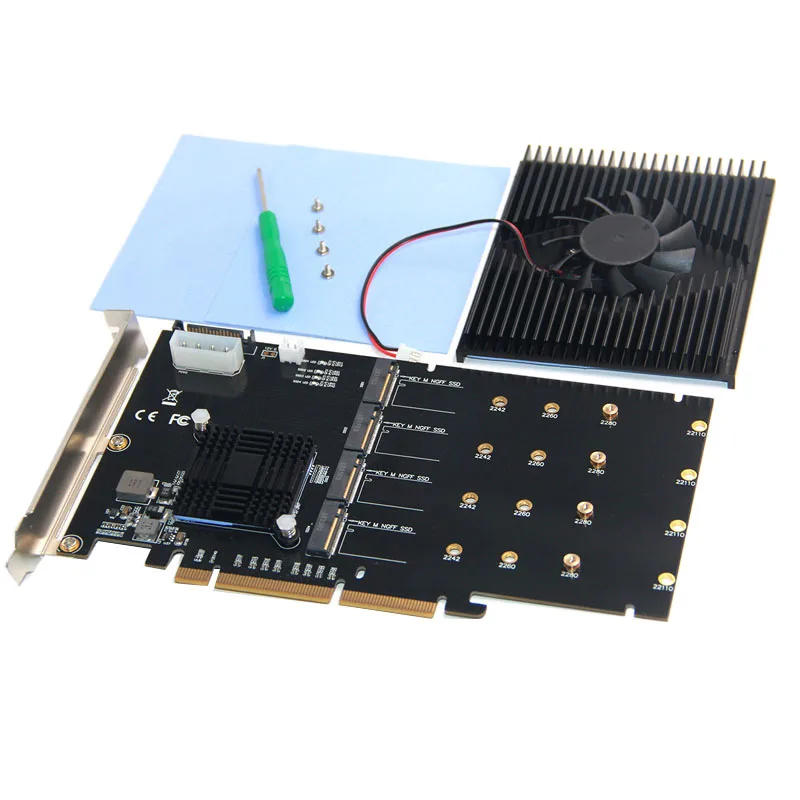 

Add on Cards Adapter M.2 Raid Controller/Ssd/Card Pci-E/Pcie M.2 Ssd Cooling Heatsink Pcie X16 for M.2 2280 Nvme Ssd +Fan