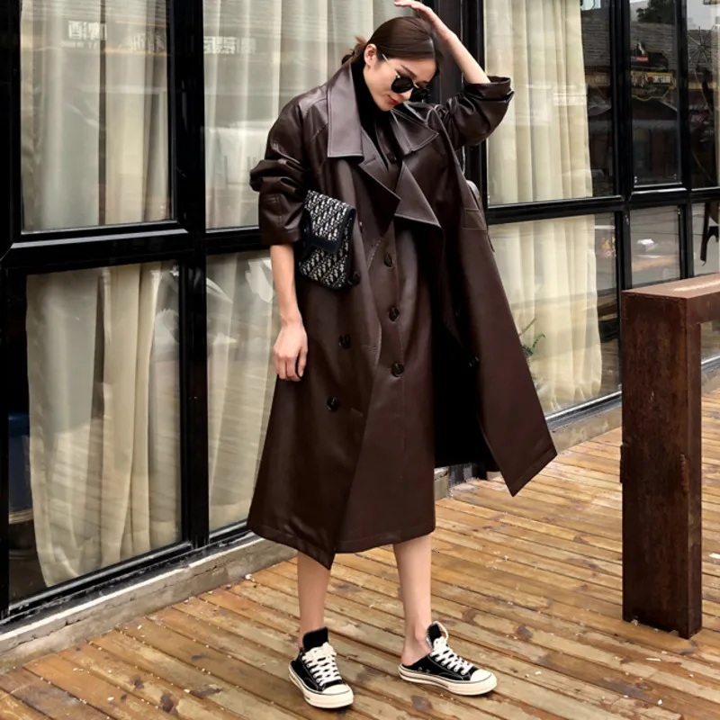 [LANMREM] осень и зима новые продукты мода лацкан коричневый однобортный длинный темперамент пальто для женщин PA689