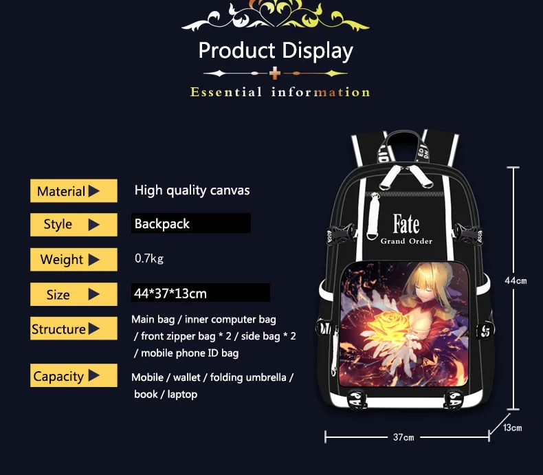 Аниме Fate Stay Night Saber, для отдыха, для девочек и мальчиков, дорожная сумка, usb зарядка, ранец, рюкзак для ноутбука, рюкзак для подростков, студентов