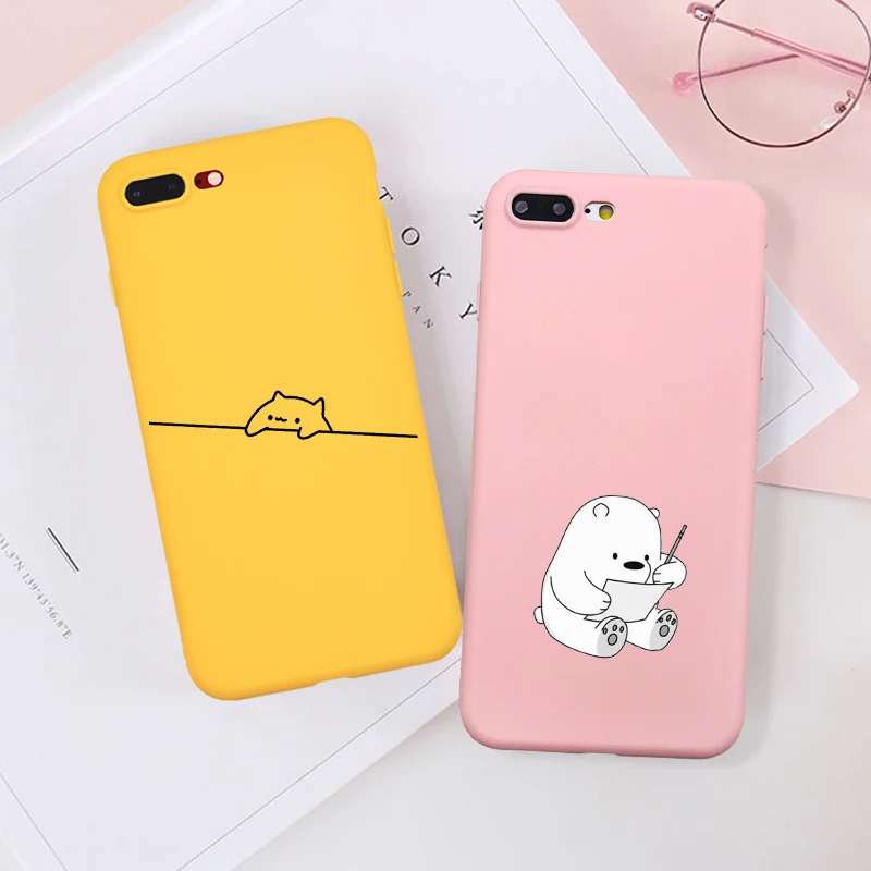 

Cartoon Phone Case For iPhone XR 7 8 Plus 6 6S Plus X XS MAX 5 Cute Cat Bear Soft Silicone Phone Cover For iPhone 8 7 Plus