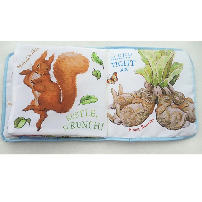 English Embroidery Rabbit Cloth Baby Early Education Kids Book Ring Paper Book Peter Rabbit Soft Thicken Scene Story Book  Gift