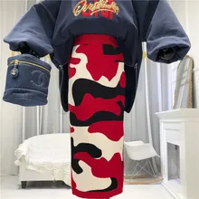 Осенняя и зимняя новая камуфляжная трикотажная юбка с высокой талией, женские Модные Узкие прямые юбки длиной до щиколотки