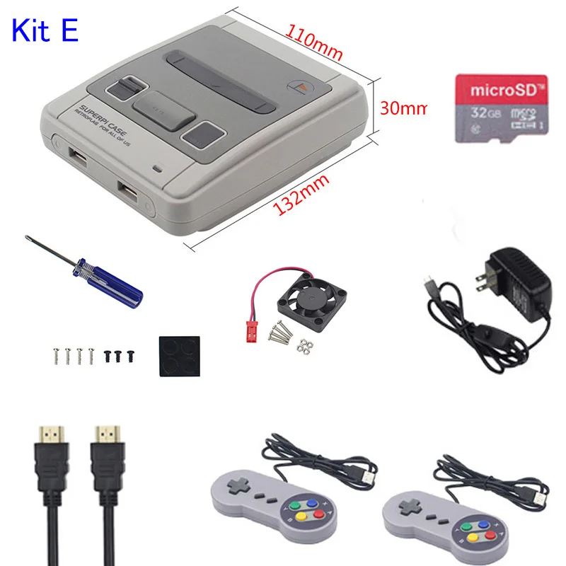 Retroflag SUPERPi CASE-J, безопасный перезапуск корпуса+ 2 геймпада+ 32 ГБ sd-карта+ HDMI+ 3A адаптер питания для Raspberry Pi 3 B
