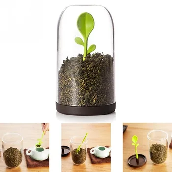 

Multi-function Coffee Bean Tea Leaves Sugar Food Tanks Creative Cute Sprout Shaker Container Kitchen Storage Bottles with Spoon
