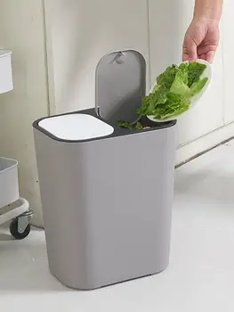 

Trash Can Push-type Waste Sorting Trash Can Dual Compartment Garbage Bin for Home Living Room Kitchen Office