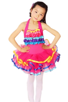 

2018 Gymnastics Leotard For Children Spring And Summer Female Factory Direct Halter Colorful Dance Practice Skirt Costumes 1572