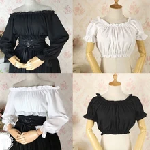 Lolita dulce camisa blusa Lolita Vintage manga corta Cruz victoriana camisa chica Kawaii gótico Top Lolita Loli porque SL2922