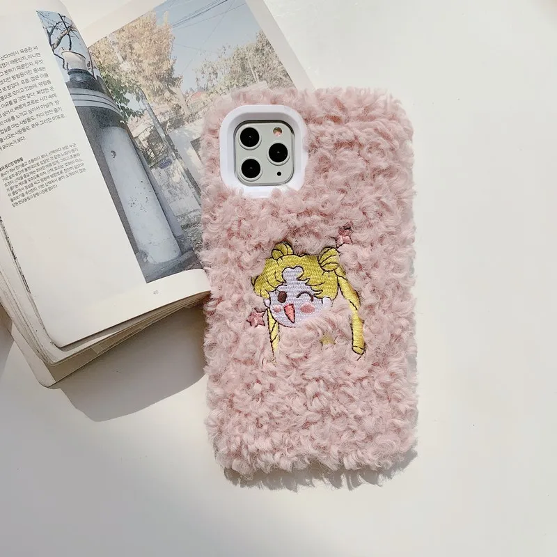 Мультфильм Сейлор Мун плюшевый чехол для телефона для iPhone 11 Pro Max XS XR X Зимний Теплый ручной мех Пушистый чехол для телефона для iPhone 7 8 Plus 6S