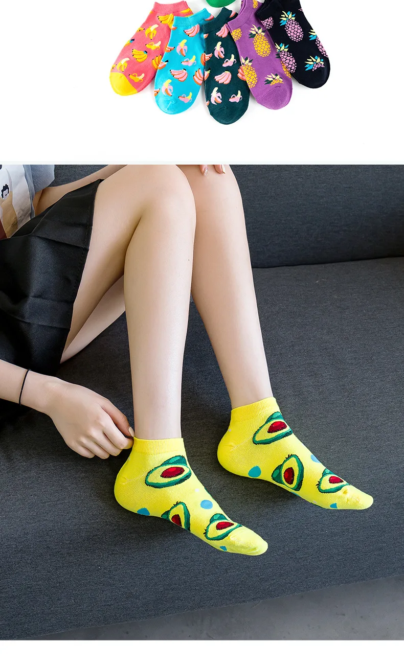 20 Colors New Fruit Short Socks Men and Women Spring and Summer Thin Boat Socks Trend Pineapple Apple Sushi Avocado Watermelon