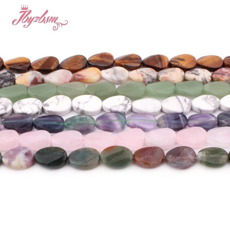 13x18mm Oval Twist  Fluorite Quartzs Agates Jaspers Natural Stone Spacer Beads for DIY Women Men Necklace Jewelry Making 15