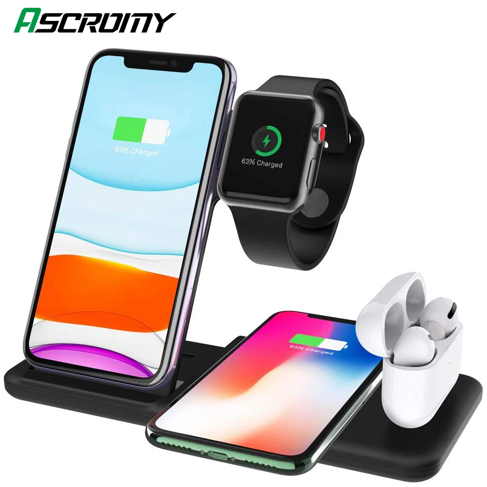 Беспроводное зарядное устройство Qi для Apple Watch 5 4 3 2 Airpods Pro 1 Iphone 11 Max XR XS 8 быстрая