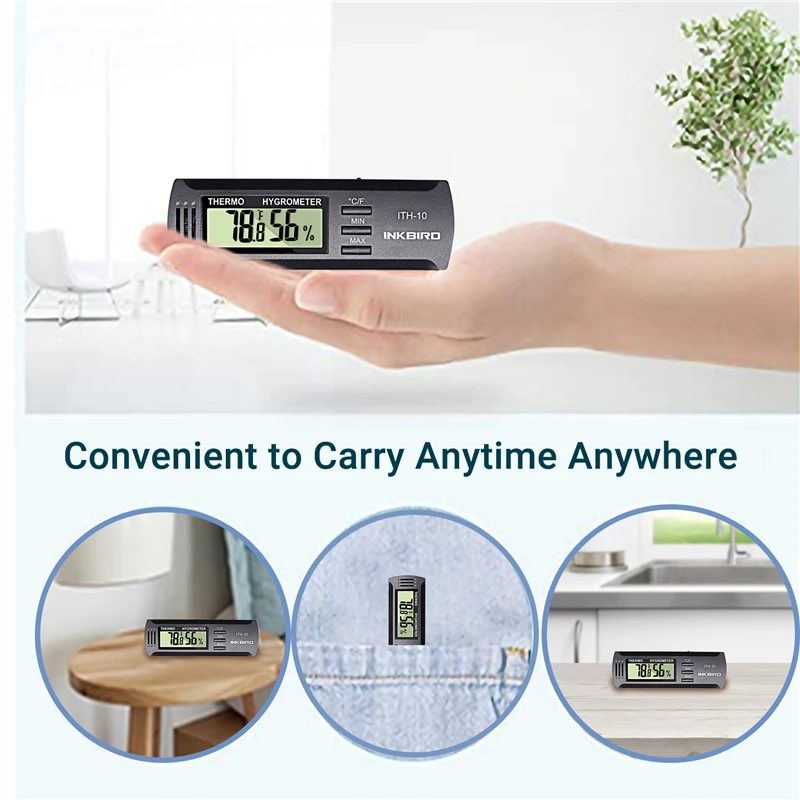 Inkbird ITH-10 Digital Thermometer and Hygrometer LCD Display Temperature Humidity Monitoring Gauge for Home Weather Station